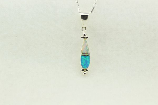 Sterling silver white and blue opal inlay corn cob pendant with sterling silver 18" figaro chain. 16", 20" or 24" chains are available upon request. N241