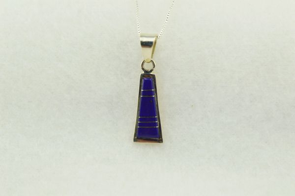 Sterling silver lapis inlay tall triangle pendant with sterling silver 18" box chain. N260