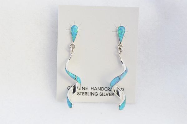 Sterling silver blue opal inlay twisty post earrings. E355