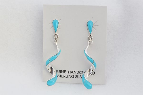 Sterling silver turquoise inlay twisty post earrings. E199