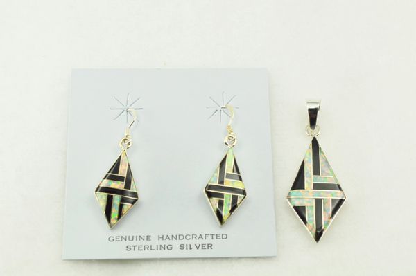 Sterling Silver Onyx And Opal Dangle Earrings