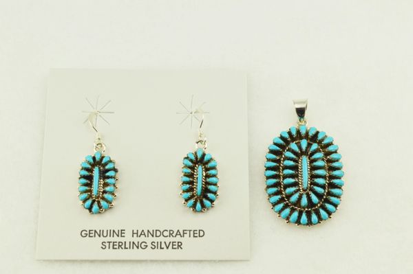 Sterling silver turquoise oval earrings and pendant set. S247