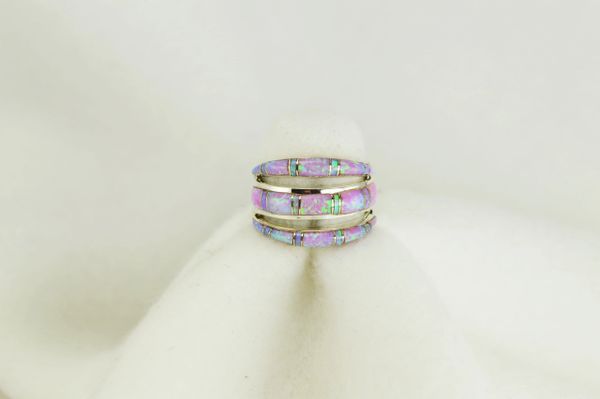 Sterling silver pink opal inlay ring. R004