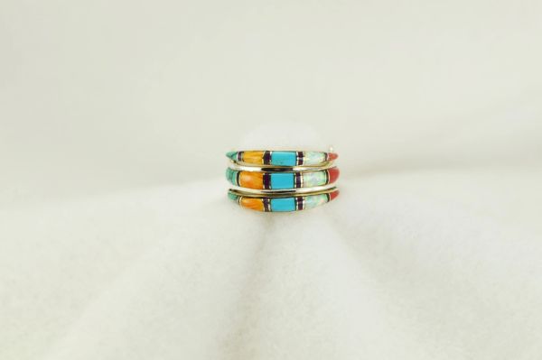 Sterling silver multi color inlay ring. R009