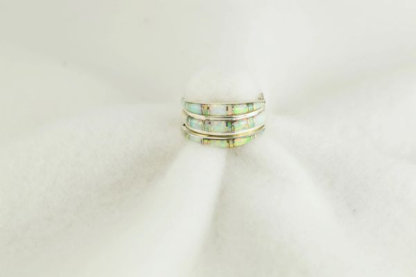 Sterling silver white opal inlay ring. R013