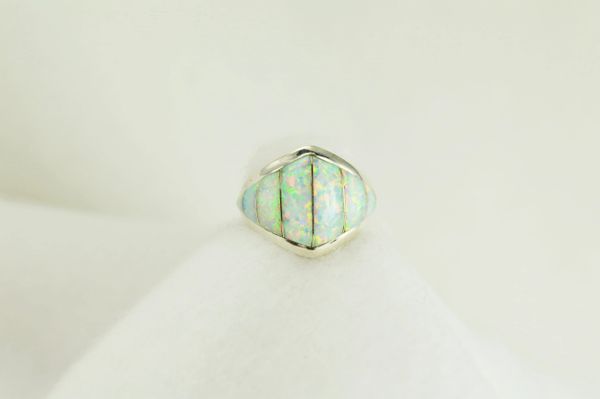 Sterling silver white opal inlay ring. R022