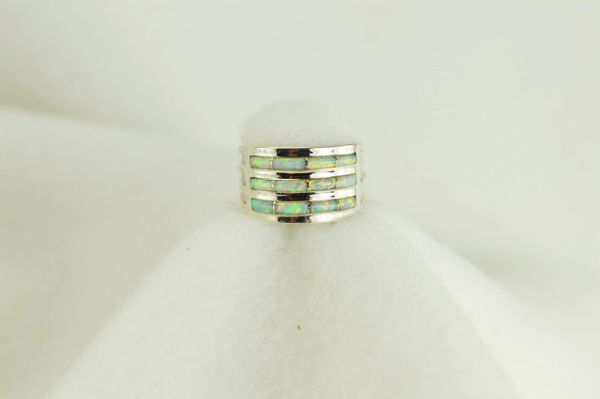 Sterling silver white opal inlay ring. R025