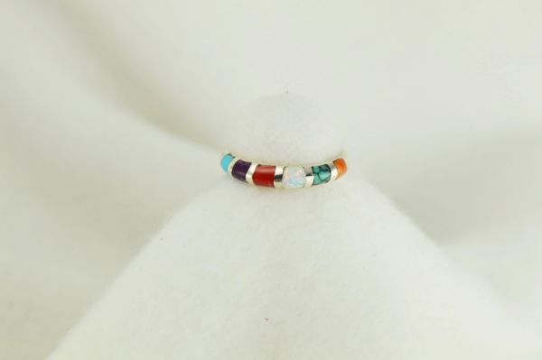 Sterling silver multi color inlay ring. R029