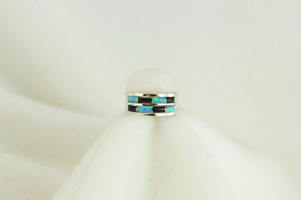 Sterling silver black onyx and blue opal ring. R054