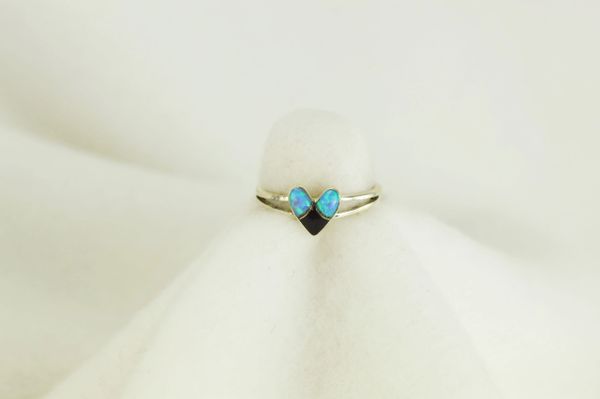Sterling silver black onyx and blue opal inlay ring. R063