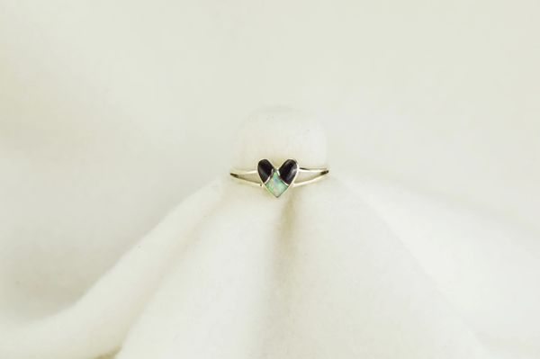 Sterling silver black onyx and white opal inlay ring. R082