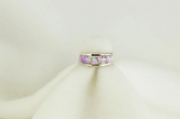 Sterling silver pink opal inlay ring. R094