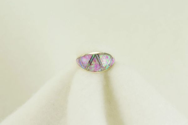 Sterling silver pink opal inlay ring. R095