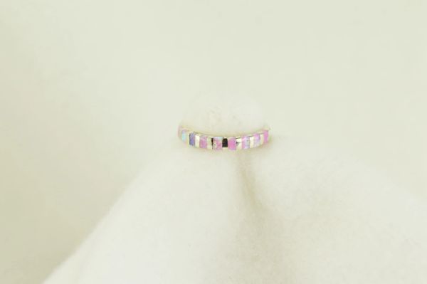 Sterling silver pink opal inlay ring. R098