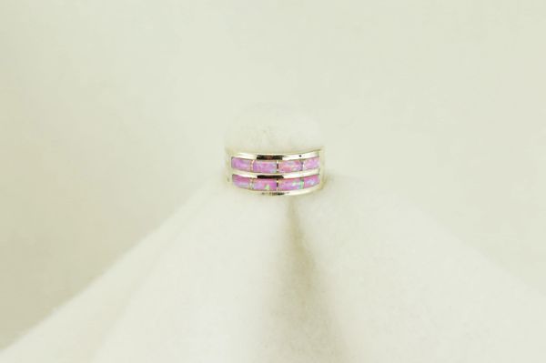 Sterling silver pink opal inlay ring. R103