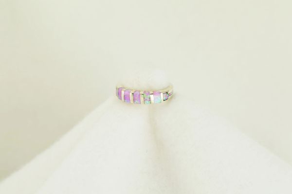 Sterling silver pink opal inlay ring. R104