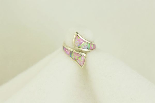 Sterling silver pink opal inlay ring. R106