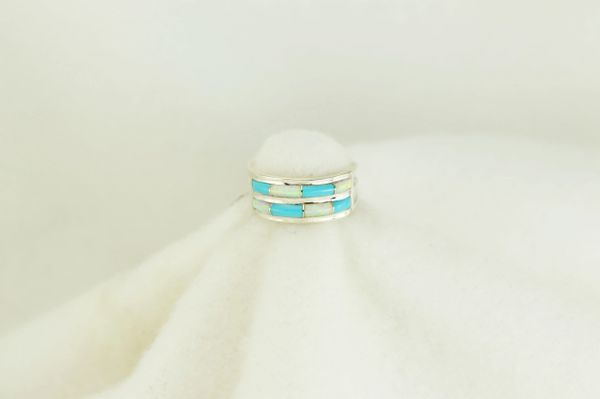 Sterling silver turquoise and white opal inlay ring. R136