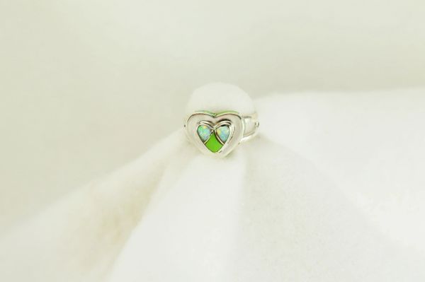 Sterling silver gaspeite and white opal inlay ring. R144