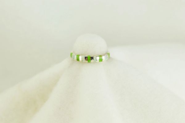 Sterling silver gaspeite and white opal inlay ring. R146