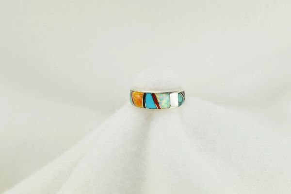 Sterling silver multi color inlay ring. R154