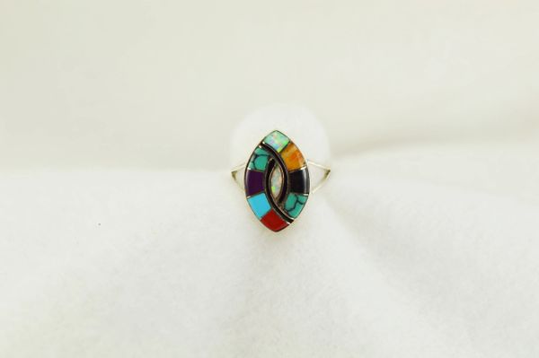 Sterling silver multi color inlay ring. R163