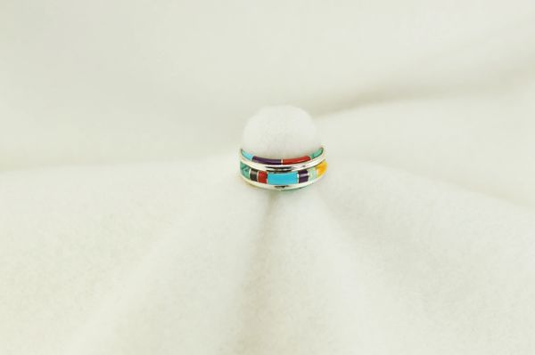 Sterling silver multi color inlay ring. R166