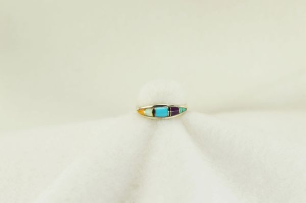 Sterling silver multi color inlay ring. R169