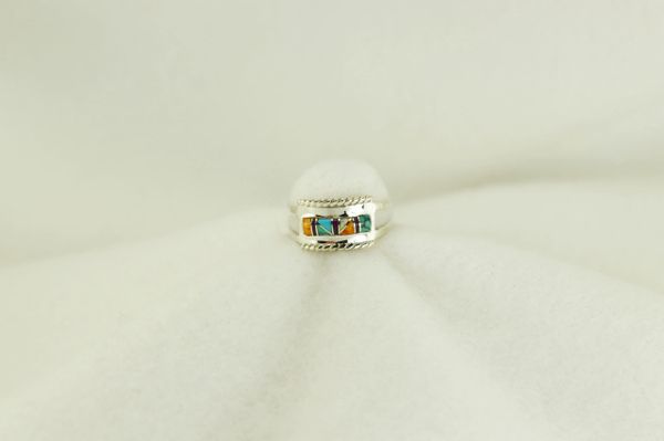 Sterling silver multi color inlay ring. R171