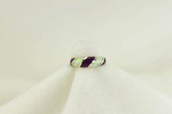 Sterling silver sugilite and white opal inlay ring. R200
