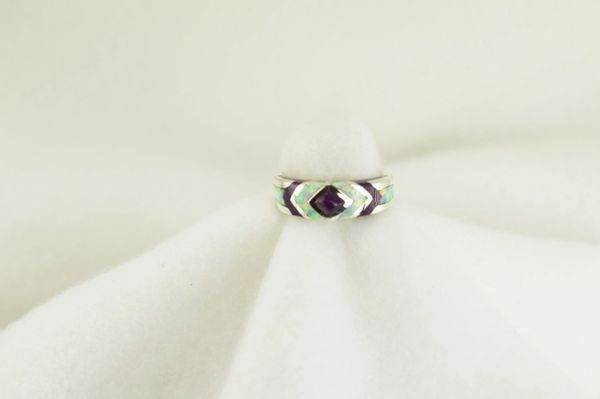 Sterling silver sugilite and white opal inlay ring. R202
