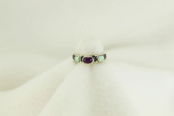 Sterling silver sugilite and white opal inlay ring. R212