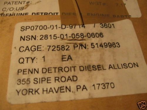 DETROIT DIESEL 92 TURBO, 17:1 DOME PISTON KIT 5149963 NOS