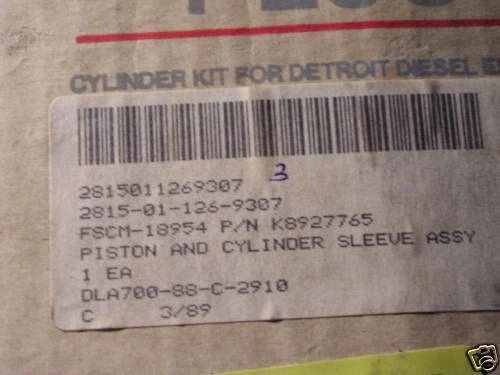 DETROIT DIESEL CYLINDER KIT 71,X-HD,T,STD,#3, 8927765 NOS