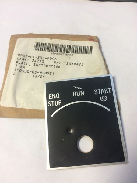 M998 IGNITION INSTRUCTION PLATE 12338475, 9905-01-203-9996 NOS