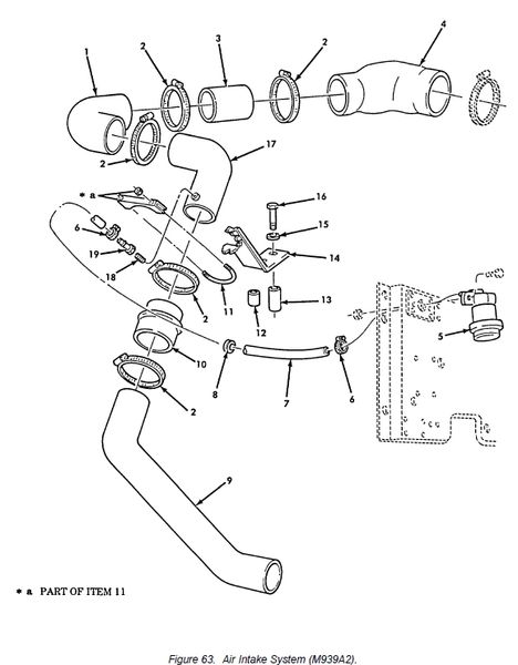 M939 AIR INTAKE HOSE 3037625 NOS