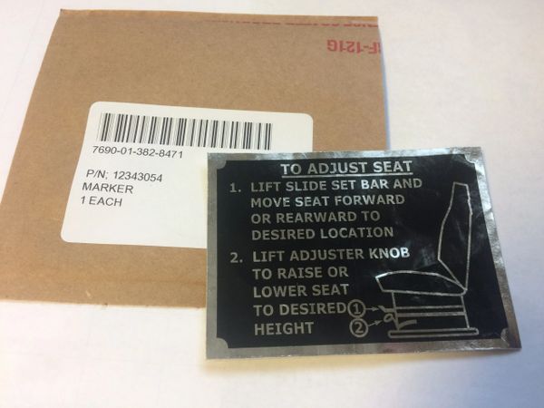 M998 DRIVER SEAT ADJUSTMENT DECAL 12343054, 7690-01-382-8471 NOS