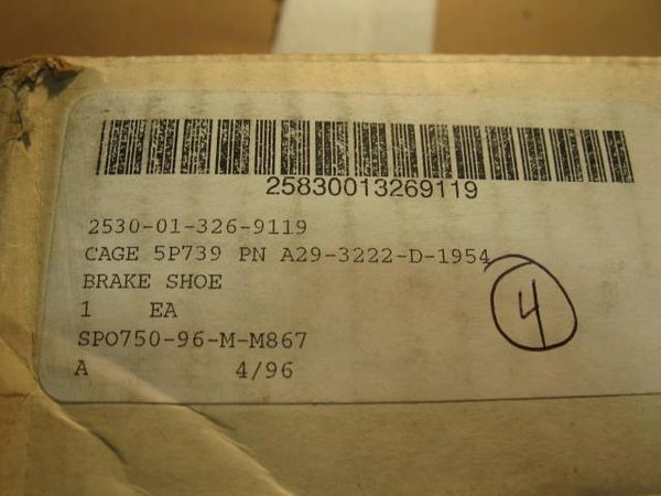 MRAP MAXXPRO BRAKE SHOE 16994421C91, 2530-01-326-9119 NOS