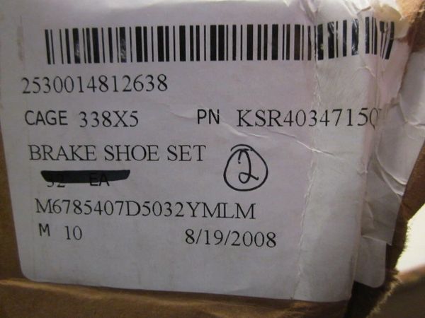 MRAP MAXXPRO BRAKE SHOE SET KSR4034715QP, 2530-01-481-2638 NOS