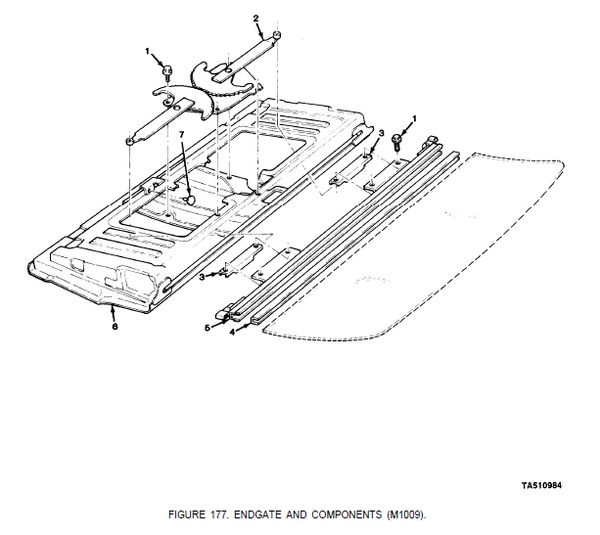 M1009 ENDGATE WINDOW REGULATOR 15641780, 2540-01-158-8554 NOS