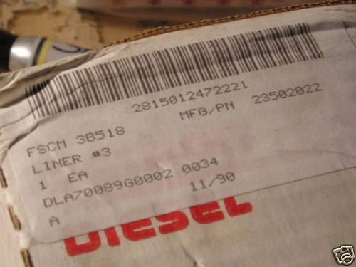 DETROIT DIESEL OR KORODY-COLYER CYLINDER LINER, 71, 4V, STD, #3 NOS