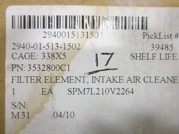 MRAP MAXXPRO SECONDARY AIR FILTER 3532800C1, 2940-01-513-1502 NOS