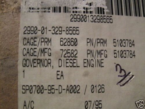 DETROIT DIESEL GOVERNOR ASSY 5103784, 2990-01-329-8565 NOS