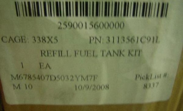 MRAP MAXXPRO REFILL FUEL TANK KIT 3113561C91L, 2590-01-560-0000 NOS