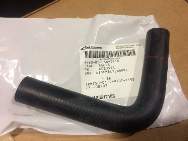 HMMWV M1113 WATER VALVE HOSE ASSEMBLY 6023974, 4720-01-536-8716 NOS