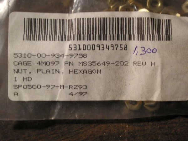 (25) M151 PLAIN NUTS MS35649-202, 5310-00-934-9758 NOS