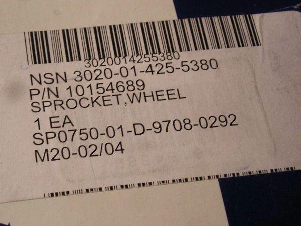 6.2L, 6.5L WHEEL SPROCKET 10154689, 3020-01-425-5380 NOS