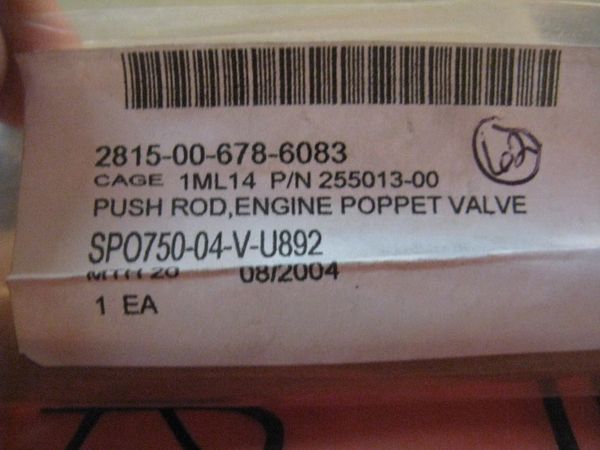 MEP-005A GENERATOR PUSH ROD 255013-00, 2815-00-678-6083 NOS