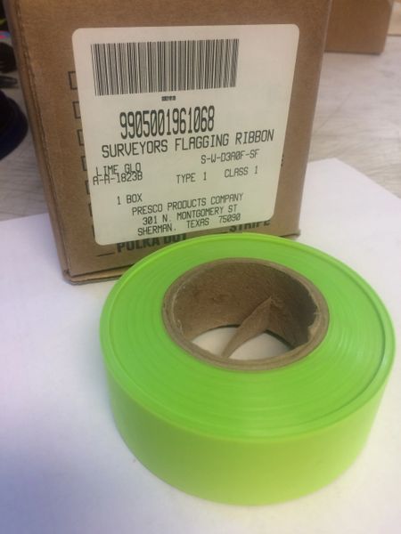 (12 ROLLS) 50 YD FLUORESCENT LIME SURVEYORS FLAGGING RIBBON NEW