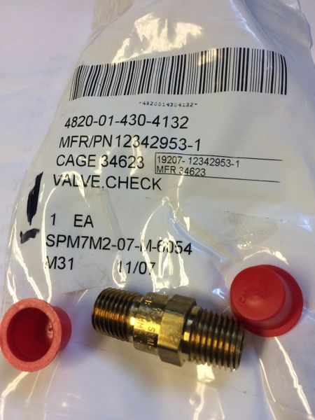 M998 CHECK VALVE 12342953-1, 4820-01-430-4132 NOS